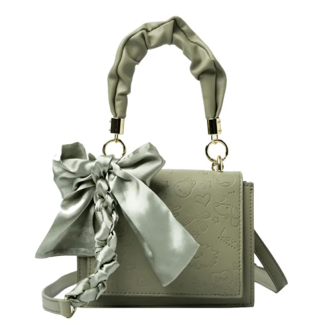 Pleated Portable Small Square Bag Simple One shoulder Messenger Bag Green - Shop at LoveMi