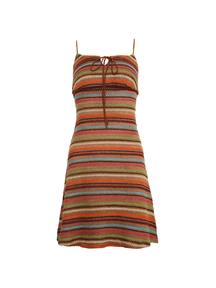 Women's Short Skirt With Knitted Striped Suspenders