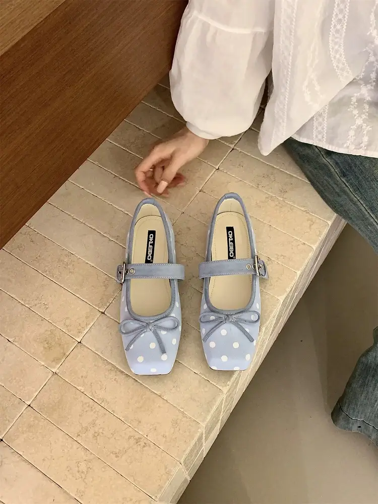 Women French Vintage Polka Dot Ballet Flats, New Spring Shallow Vamp Mary Jane Flat Shoes For Dresses