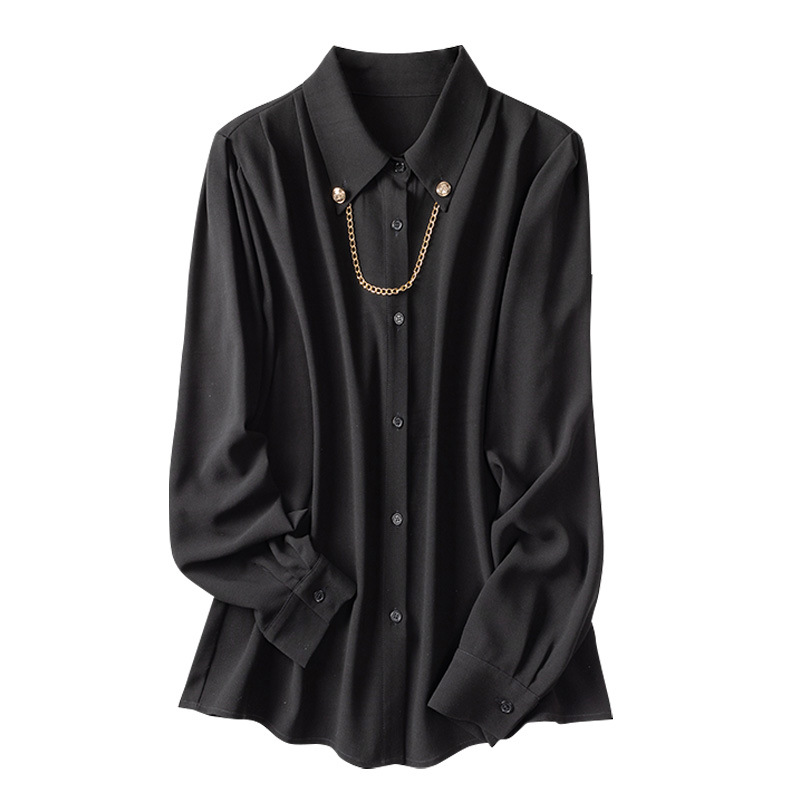 Title 5, Long Sleeve Black Chiffon Top Ladies Blouse