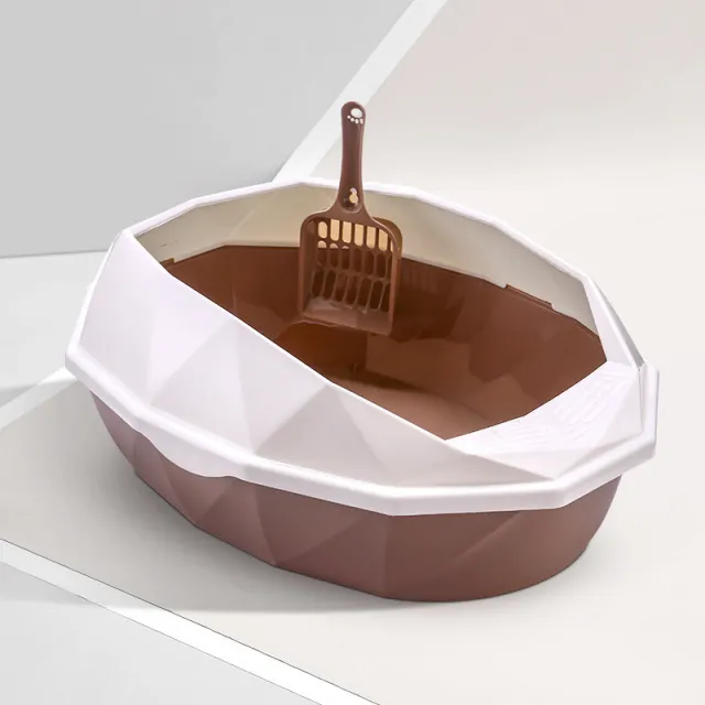 Plastic Anti sputtering Diamond shaped Semi enclosed Cat Litter Box Coffee - Shop at LoveMi