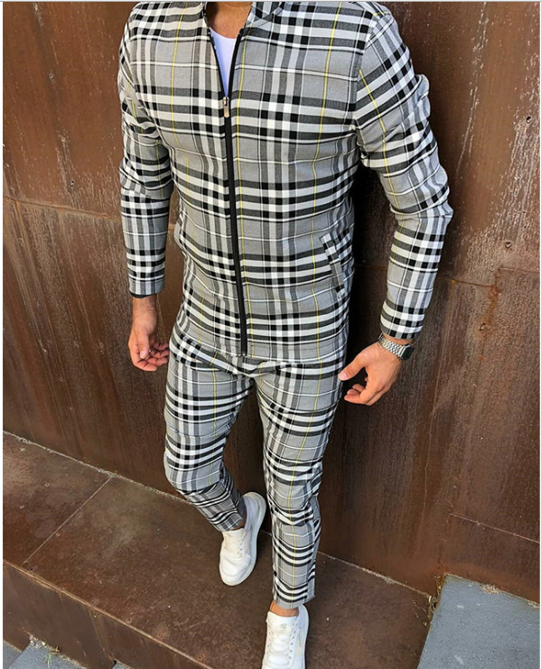 جاكيت كاجوال عصري جديد مع بنطلون رياضي نحيف وبدلة رياضية بأكمام طويلة