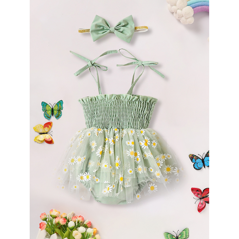 Newborn Infant Baby Girl Summer Outfits Romper Dress Floral Jumpsuit With Bow Headband Set — foto 3