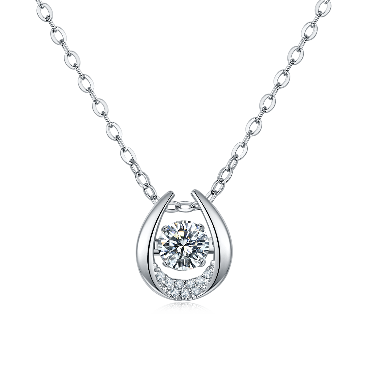 S925 Sterling Silver 0.5ct D Color VVS1 Moissanite Horseshoe Necklace 45cm Platinum Plated GRA Certified Gift Box