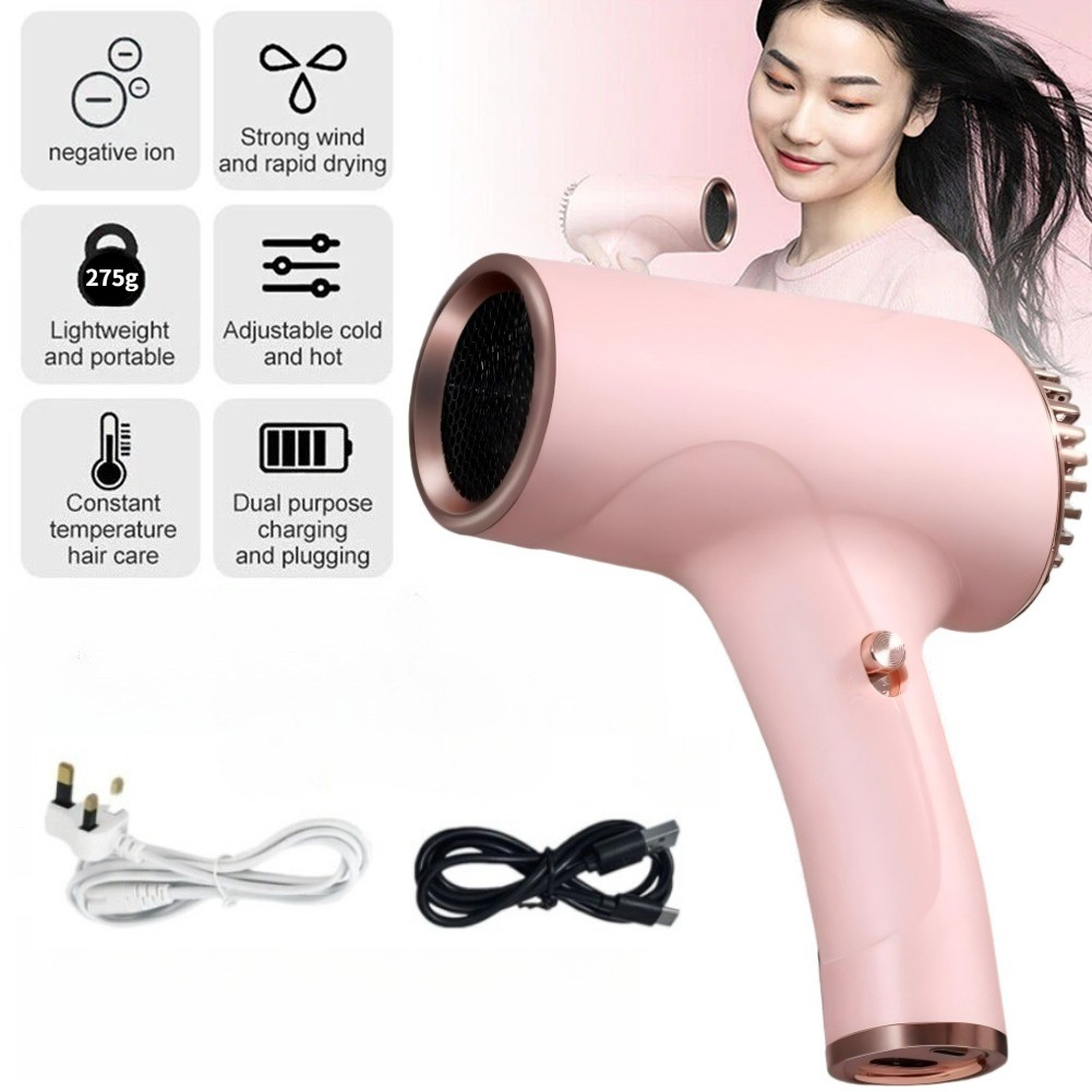 USB Cordless Hair Dryer Portable Rechargeable Styling Blower With UK Plug — image 3
