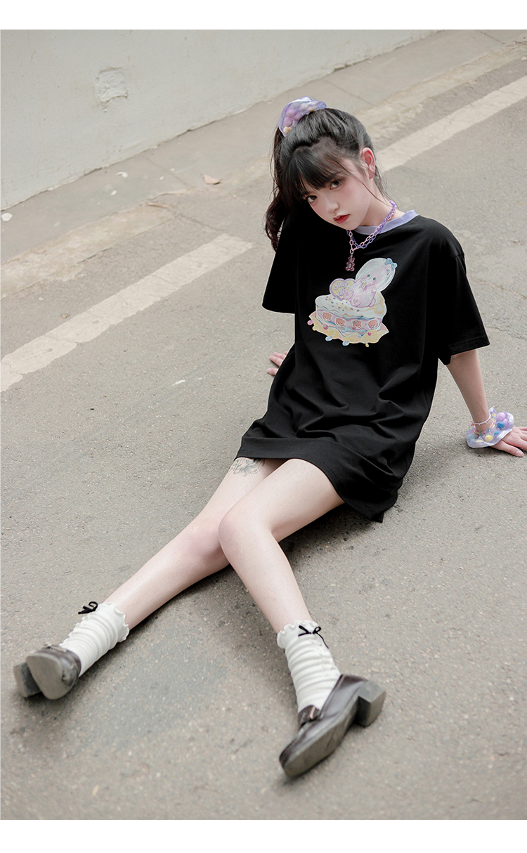 Original Sweet And Cute Lolita Short Sleeve Black Long - Shop at LoveMi