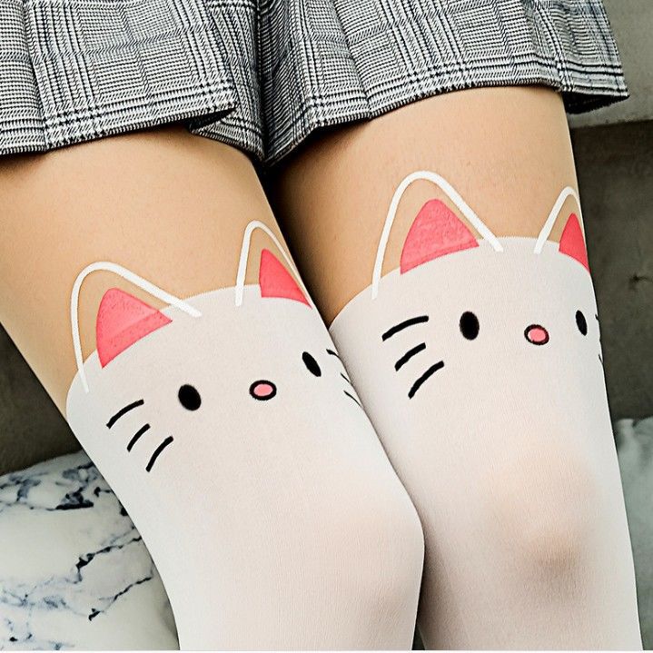 Title 2, Printed stitching white cartoon stretch stockings