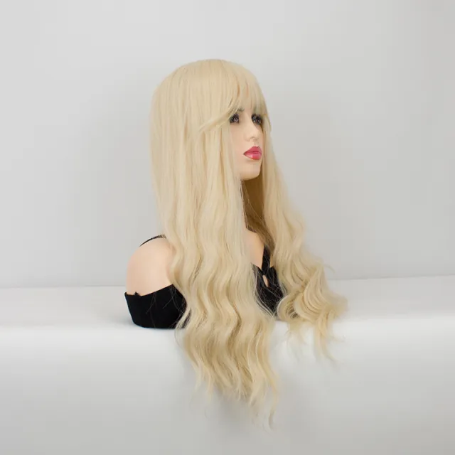 Qi Bangs Purple Silk Gradual Change Chemical Fiber Wig Pale Gold - Shop at LoveMi