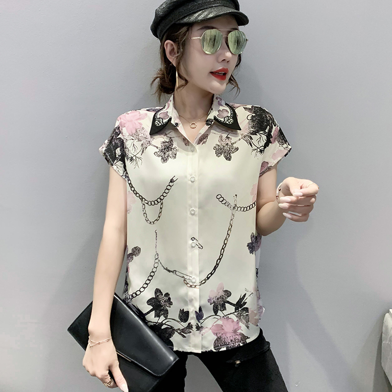 Title 2, Entertainment Graphic Print Lapel Chiffon Shirt