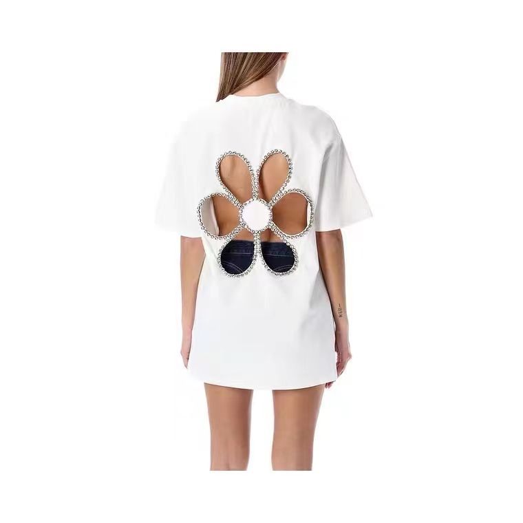 Women's Floral Diamond Cutout Casual Loose T-Shirt