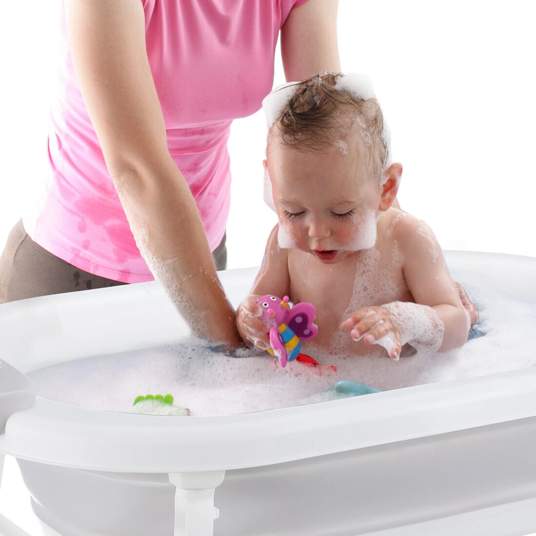 Foldable Baby Bath Tub Ergonomic With Temperature & Cushion Pad Net — image 2