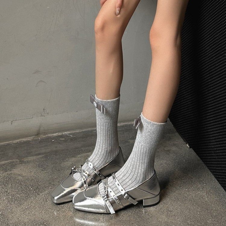 Women's 2026 Spring New Rivet Decor Mary Jane Shoes, Square Toe Cross Strap Flat Ballet Flats