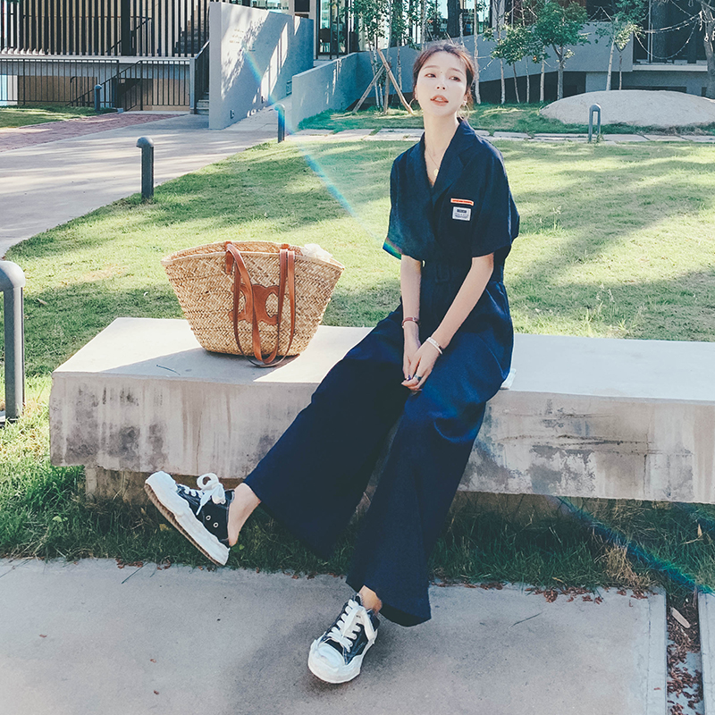 V-Neck Straight-Leg Jumpsuit