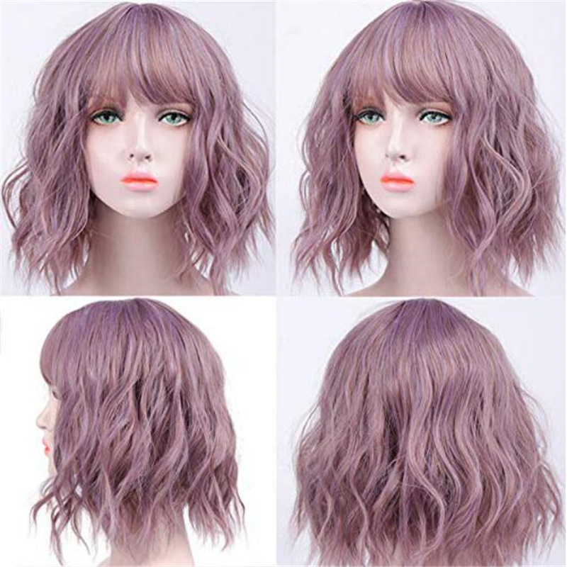 Women's Small Wave Micro volume Mid length Wig And Headgear Purple - Shop at LoveMi