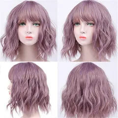 Women's Small Wave Micro-volume Mid-length Wig And Headgear - Purple - View 1
