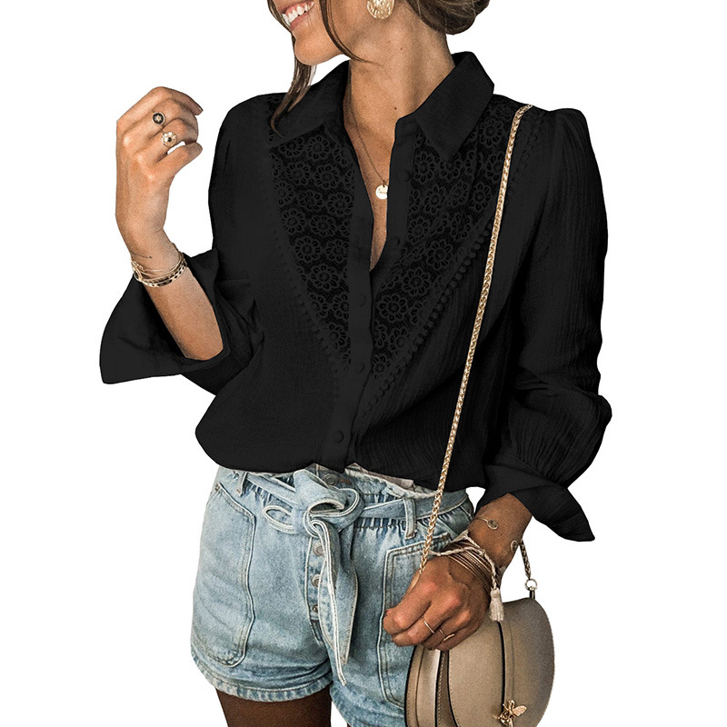 Shiying Hollow Stitching Shirt Women's European And American Autumn