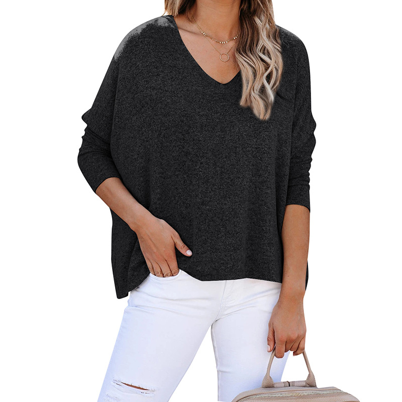 Title 3, Bat Sleeve V-Neck Loose Pullover Top