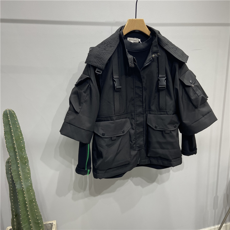 Men's Dark Black Hooded Jacket Loose