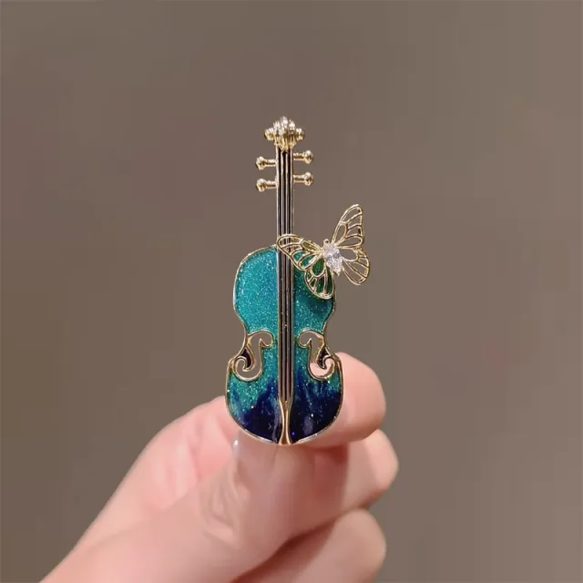 Blue Violin Brooch Statement Sweater Accessory Blue - Shop at LoveMi