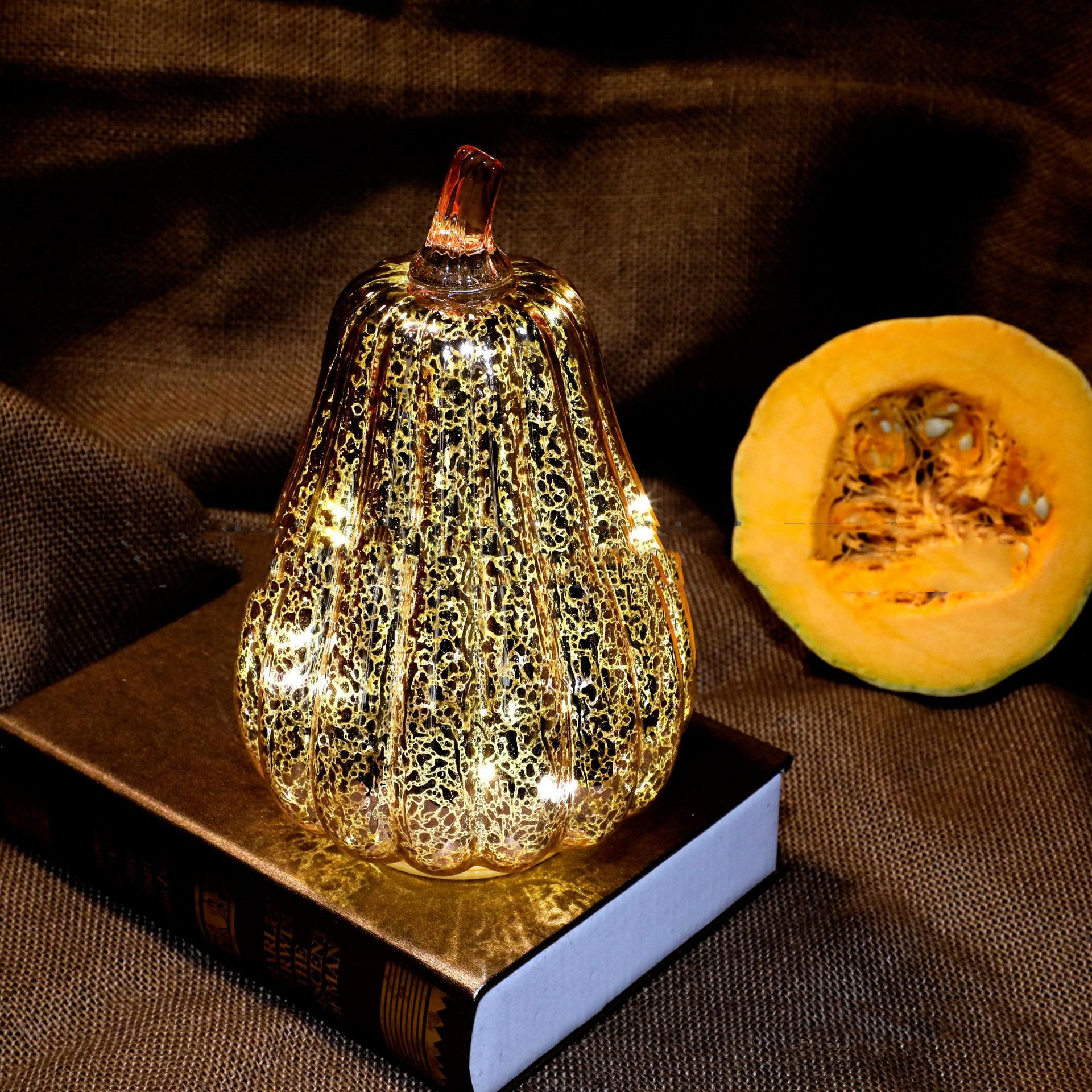 Halloween Decorative Glass Pumpkin Lantern (Rose