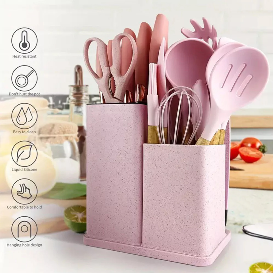 19pcs Set Non-Stick Silicone Kitchen Utensil Spatula Spoon