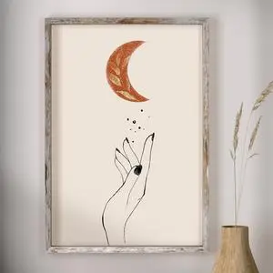 Simple Modern Nordic Abstract Art Hand Orange Sun And Moon Line Gold Foil - Shop at LoveMi