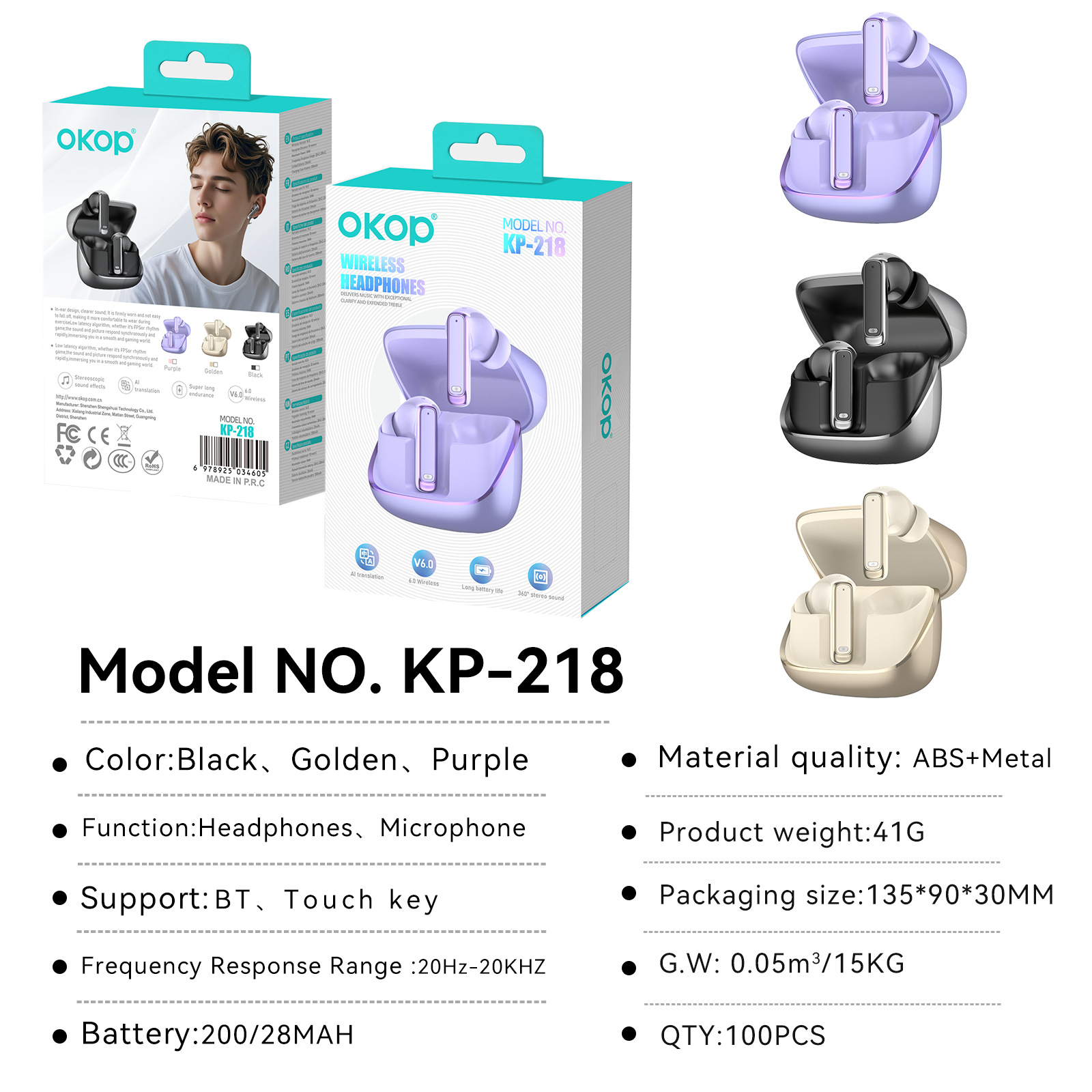 KP-218 Wireless Noise Canceling In Ear Sports Bluetooth Earbuds New Model With Long Battery Life Low Latency And Fast Charging 7
