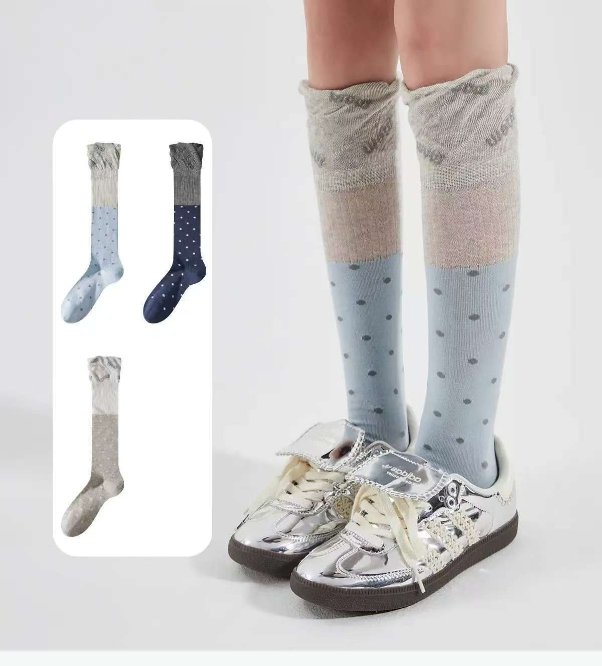 New Women's Calf Socks With Spring And Summer Patchwork, Bubble Mouth, Polka Dot, Artistic Pile Socks, Retro And Elegant