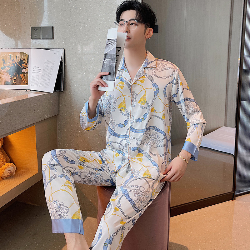 Title 2, Spring and Autumn Ice Silk Pajamas for men and ...