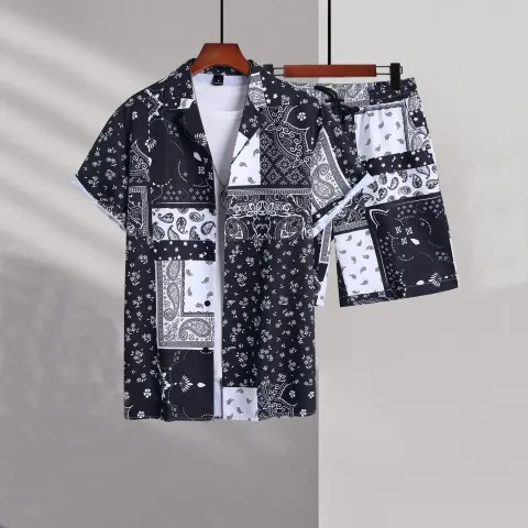 Cashew Flower Casual Shorts Cardigan Set for Men