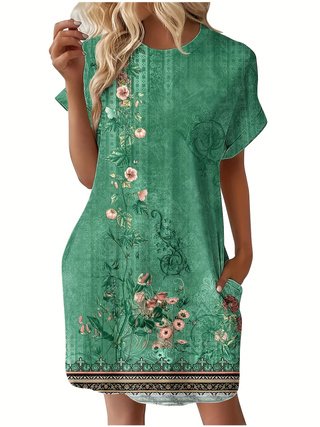 Short Sleeve Printed Pocket Dress