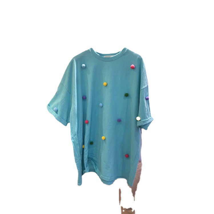 Round Neck Color Three-dimensional Ball Short-sleeved T-shirt Women's Top