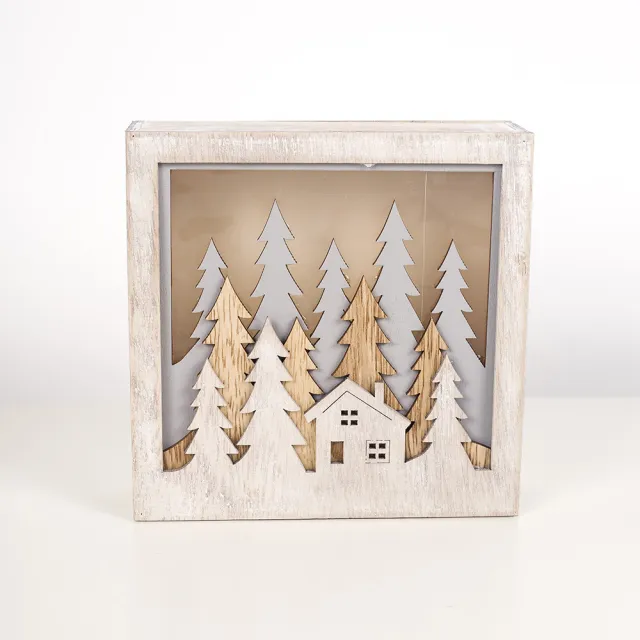 Christmas Decoration Ornaments Wooden Luminous Small Square Box Primary Color - Shop at LoveMi