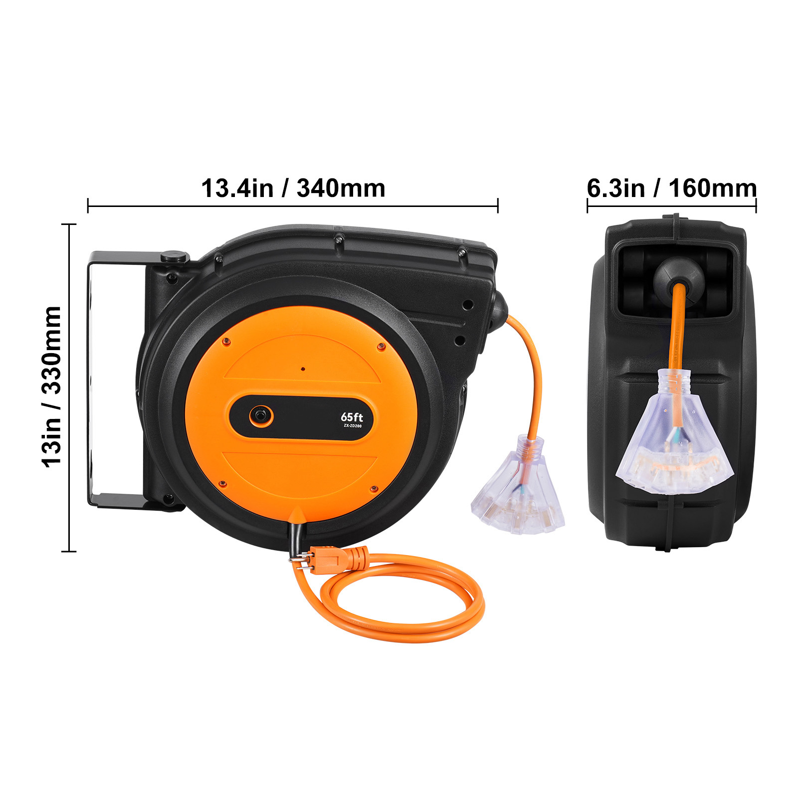 VEVOR Retractable Extension Cord Reel Power Cord Reel 65FT 12AWG 3C SJTOW image 4
