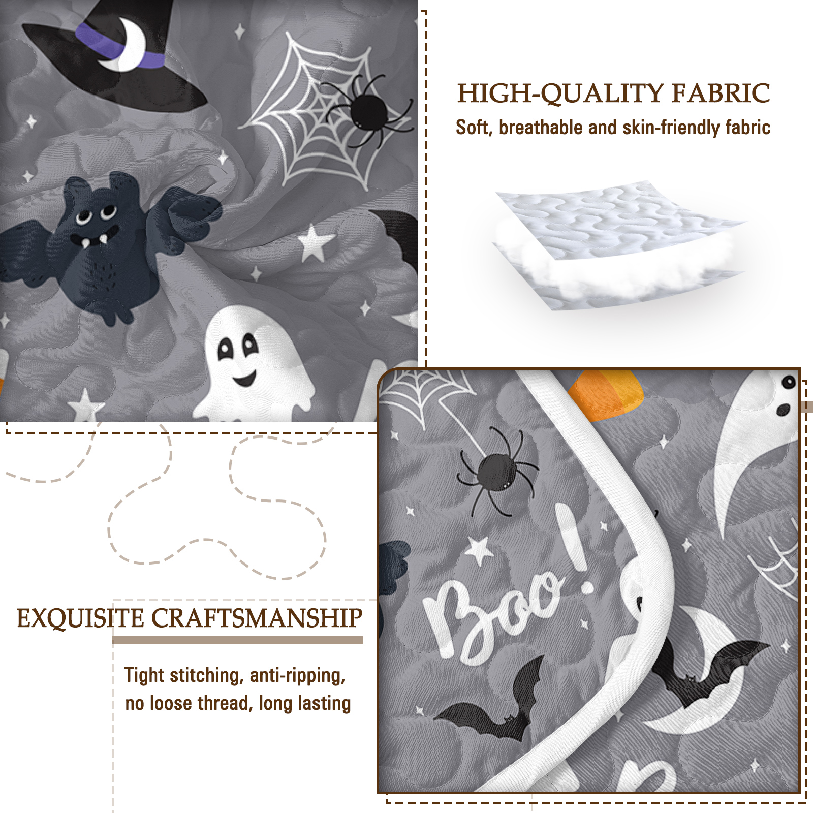3pcs Halloween Pumpkin Set Comforter Set For Girls Boys Women, Soft Lightweight Halloween Bedding Set 1 Coverlet And 2 Pillowcases — foto 4