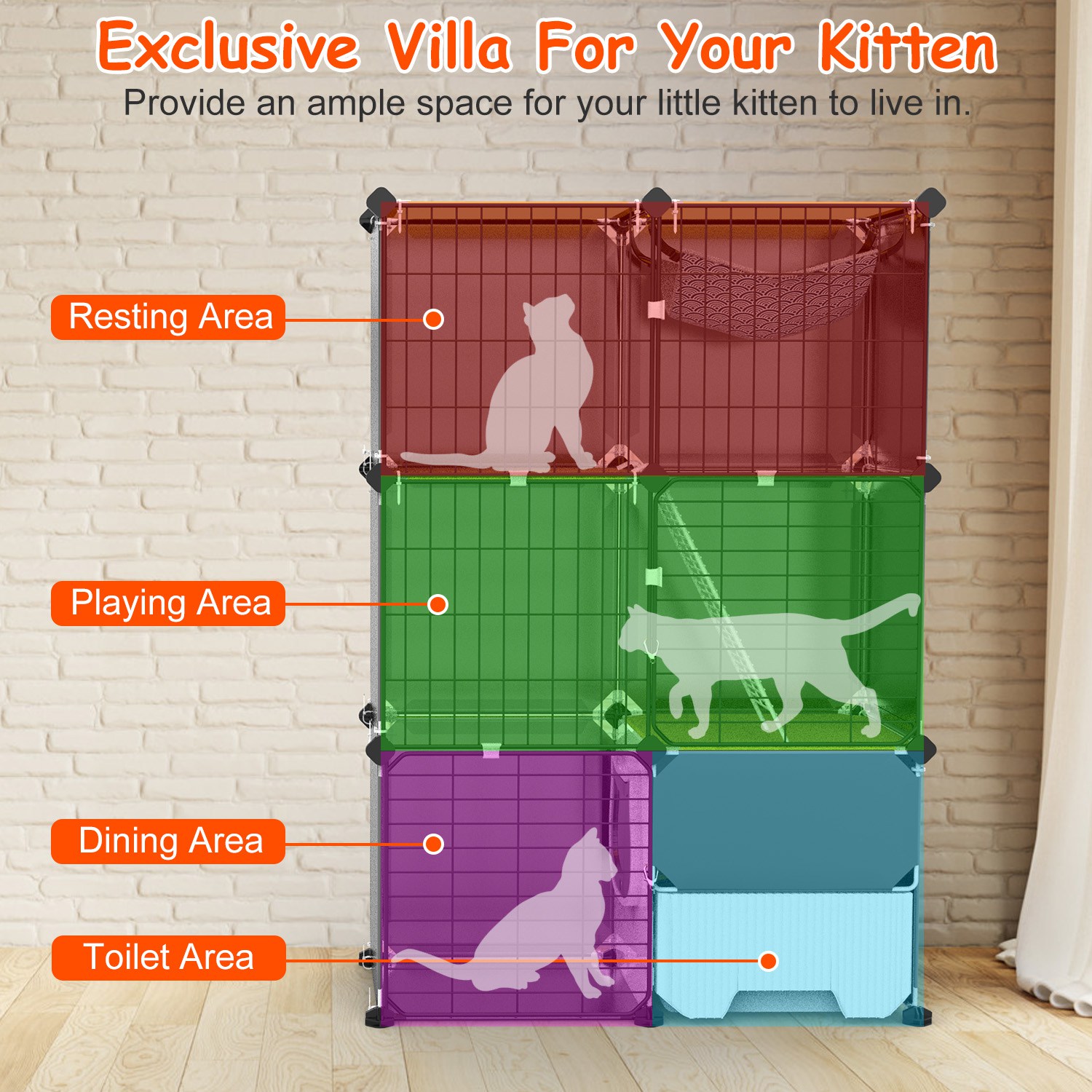 3 Tier Cat Cage Indoor With Litter Box Hammock Detachable Metal Wire Cat Kennel Cat House Cat Enclosure With Ladder For 1-2 Kittens