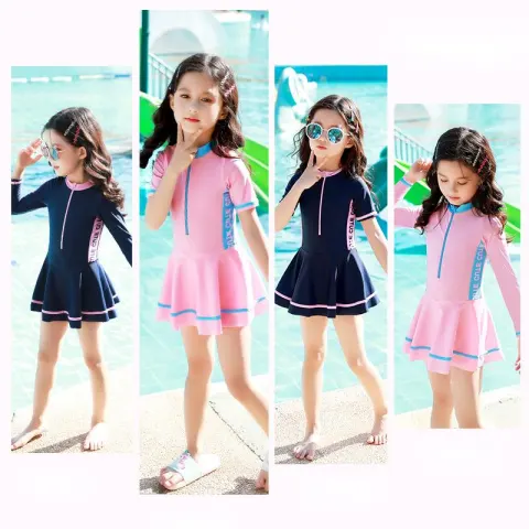 Girls' Color-blocking Sports and Leisure One-piece Skirt Swimsuit