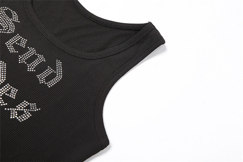 Fashion Women's Letters Hot Rhinestone Sexy Vest