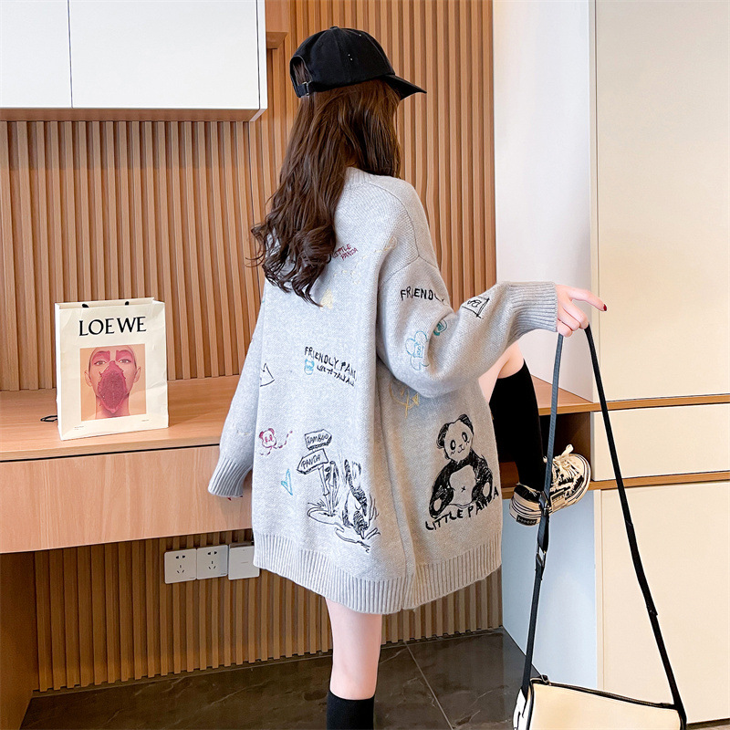 Heavy Industry Embroidery Mid-length Knitted Cardigan