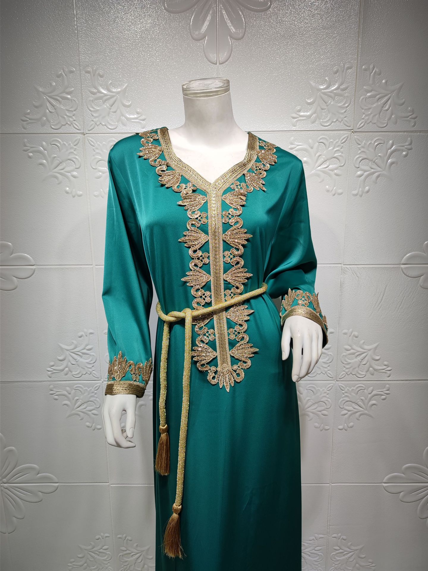 Middle East Dubai Embroidery  Bronzing Lace Jalabiya Dress
