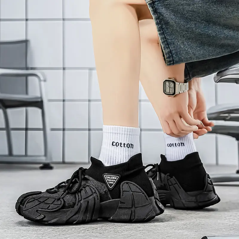 Men's Spring Summer Mesh Sneakers, Breathable Fly Knit Casual Slip-on Dad Shoes, Lightweight Fashion Popular Running Footwear