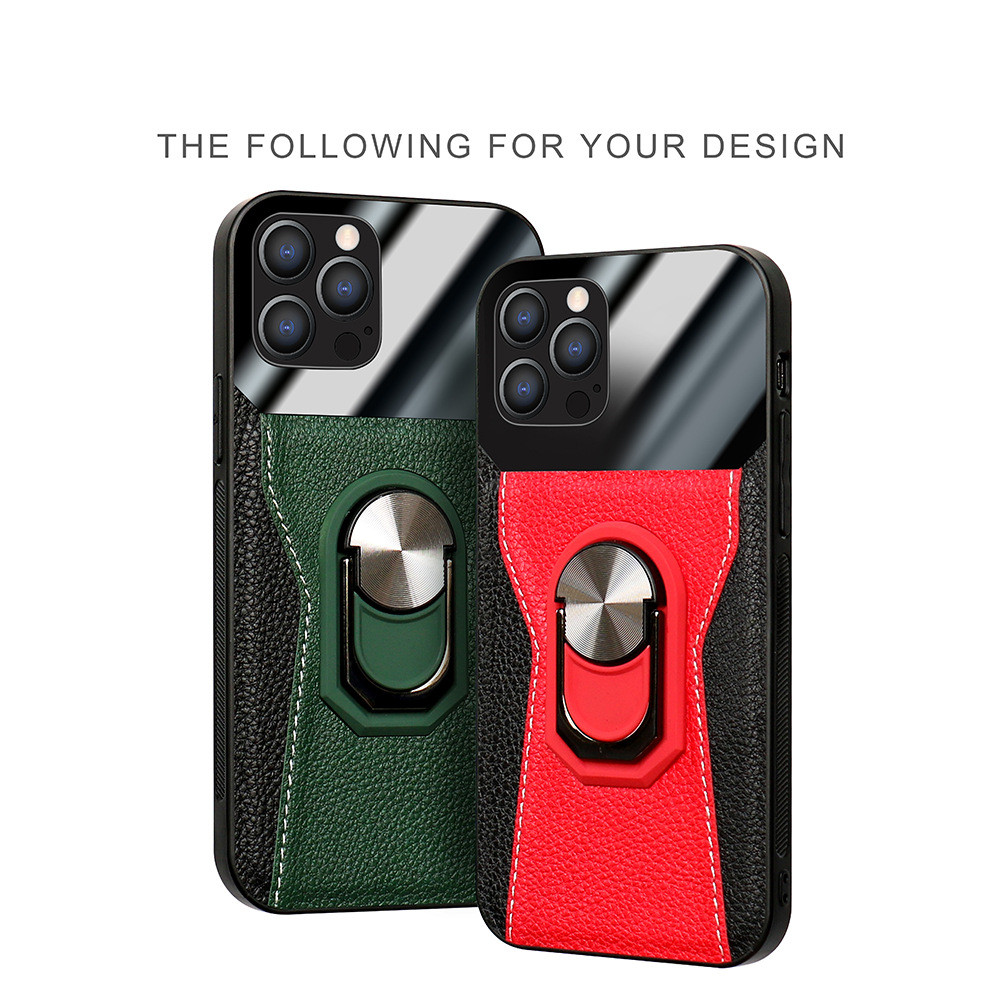 Coque de téléphone magnétique en cuir avec anneau – rouge – iPhone 12 mini