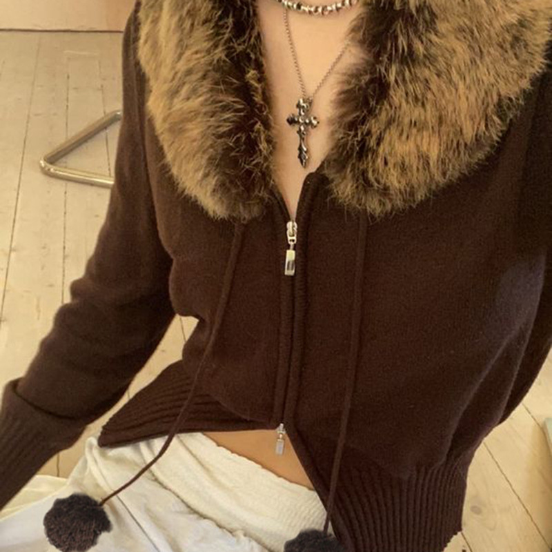 Winter Double Zip Fur Ball Drawstring Warm Jacket