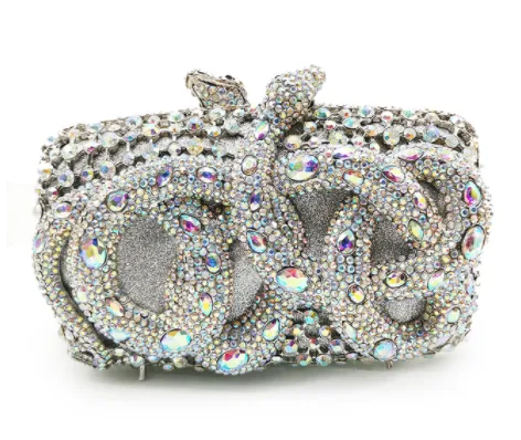 Python Diamond studded Dinner Bag Magnetic Clasp Chain Clutch 10Style 19.5X11.5X8 - Shop at LoveMi