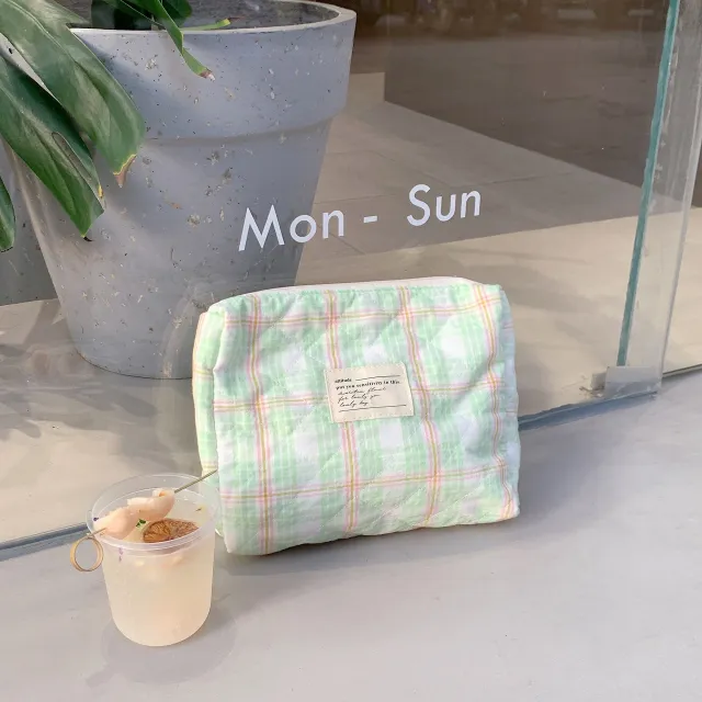 Bump Color Plaid Makeup Bag Change Mobile Phone Organizer Student Hand Bag Green - Shop at LoveMi
