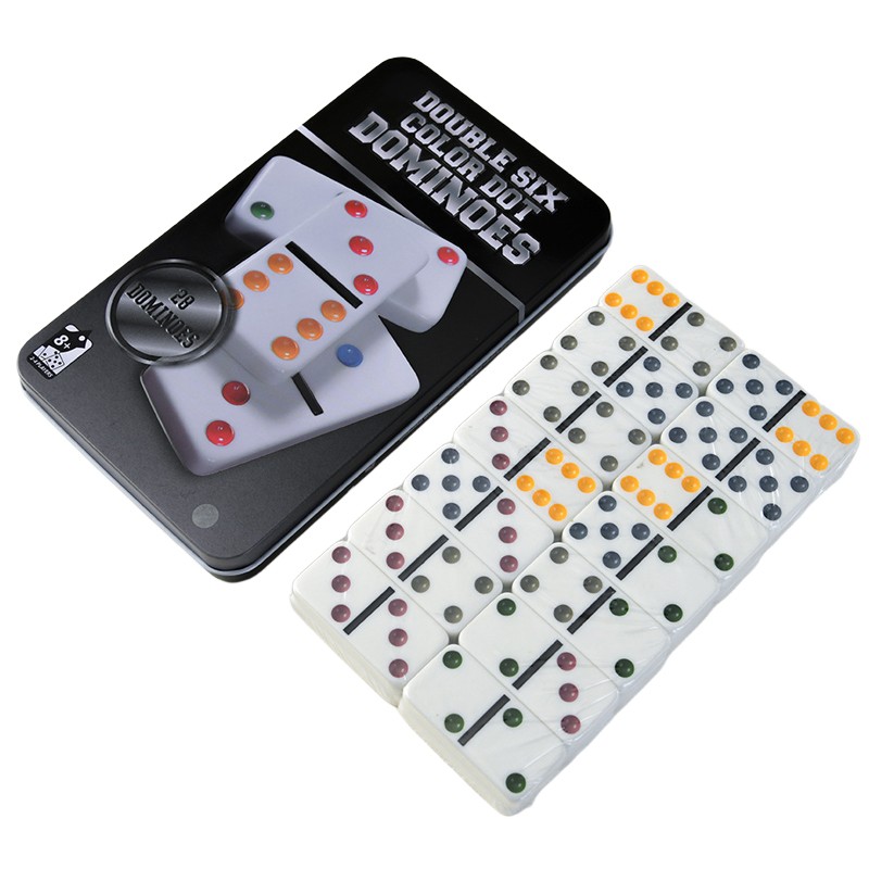 28 Double Six Colour Dot Dominoes Set In Tin - Spin Master