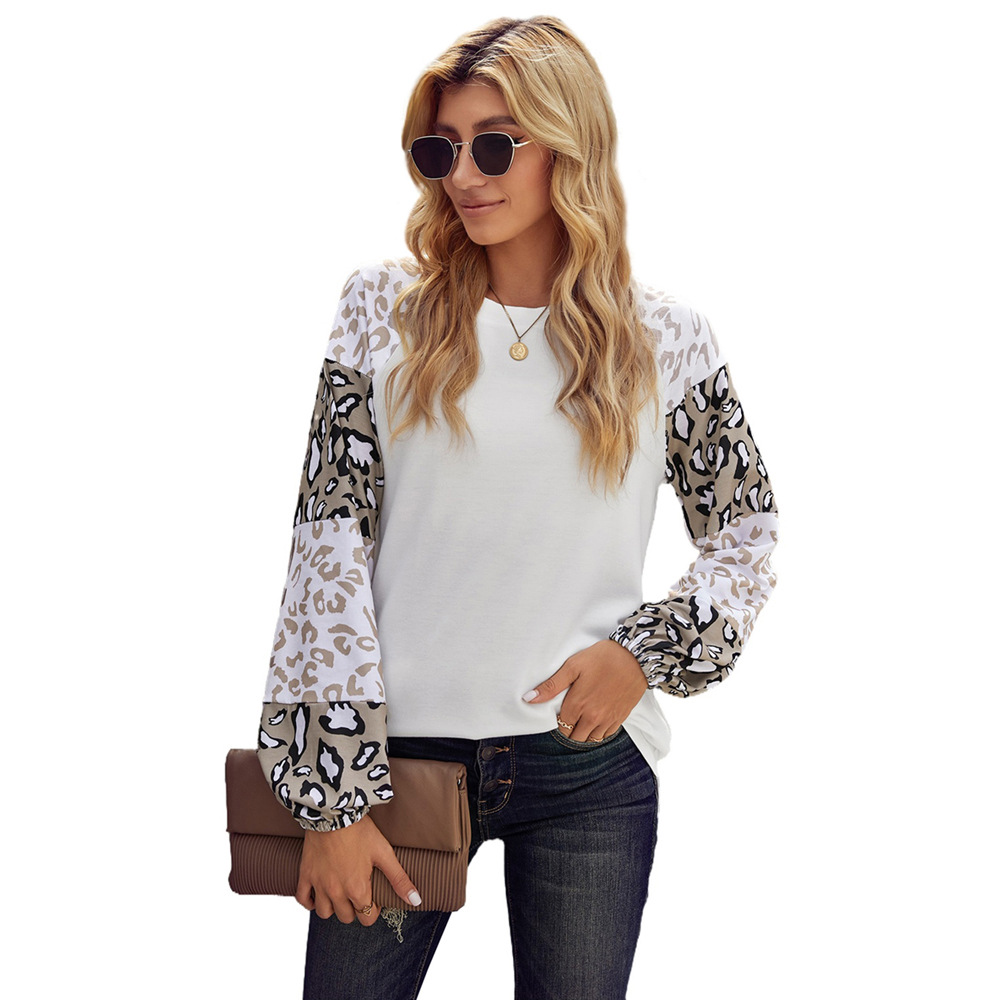 Printed Long Sleeve Loose Round Neck Pullover T-shirt