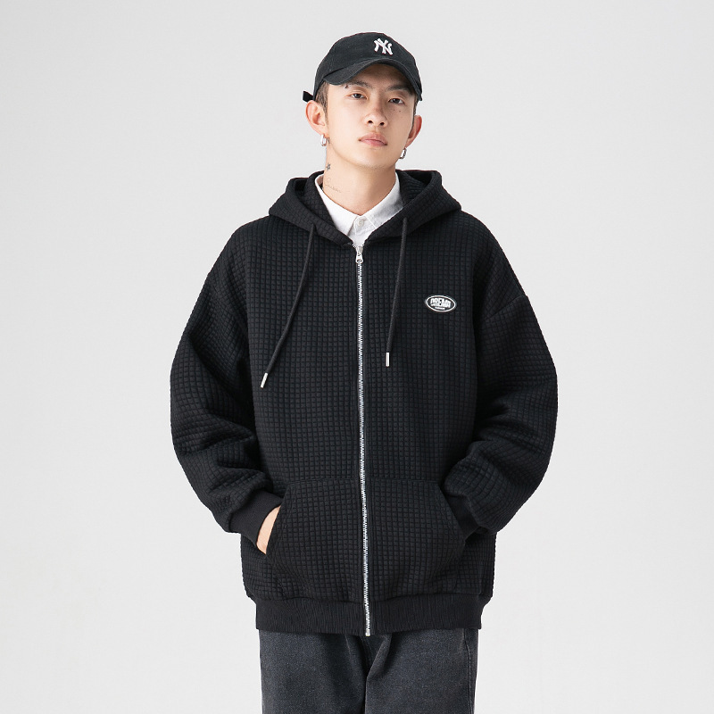 New Waffle Solid Color Zipper Cardigan Jacket