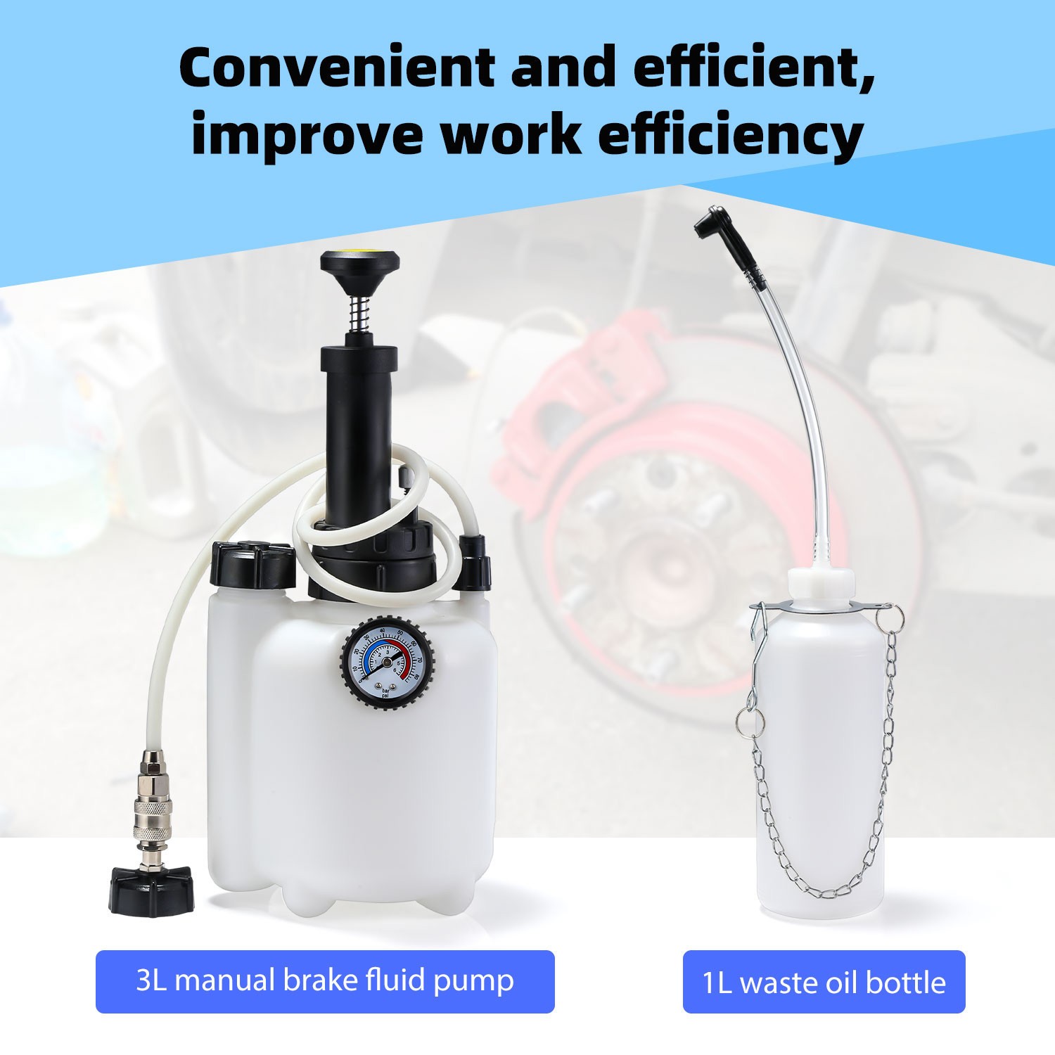 3L Pressure Brake Clutch Fluid Bleeder Bleeding Kit 4 Master Cylinder Adapters — image 9