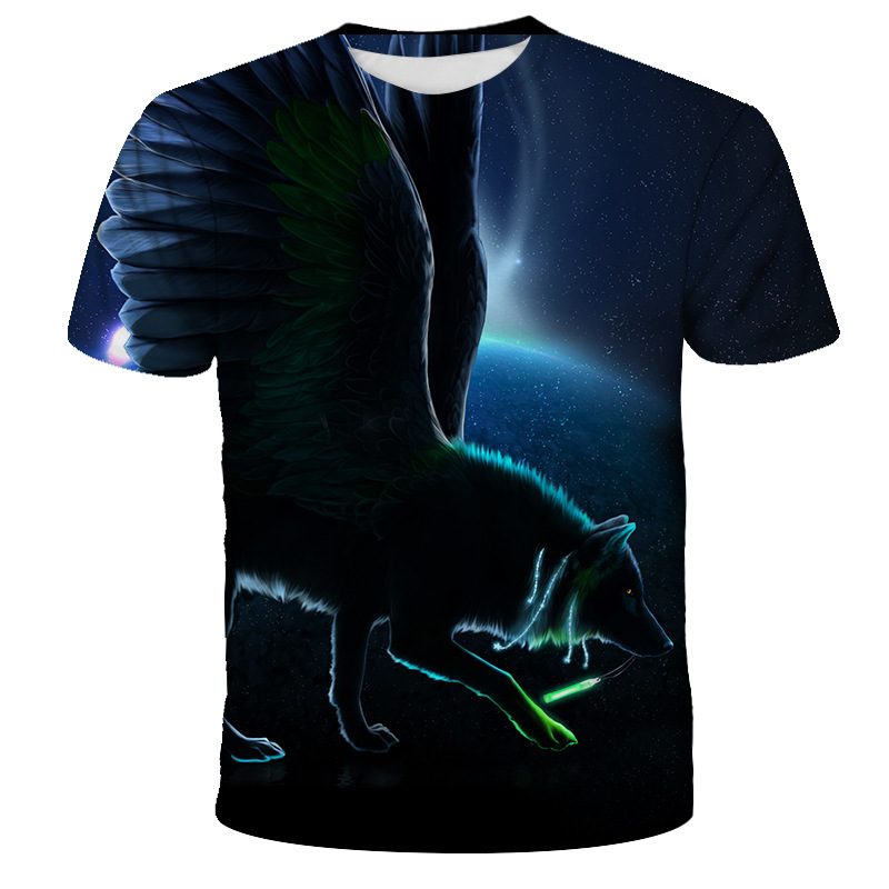 Title 5, Heren T-shirt met 3D Starry Wolf-print en korte...